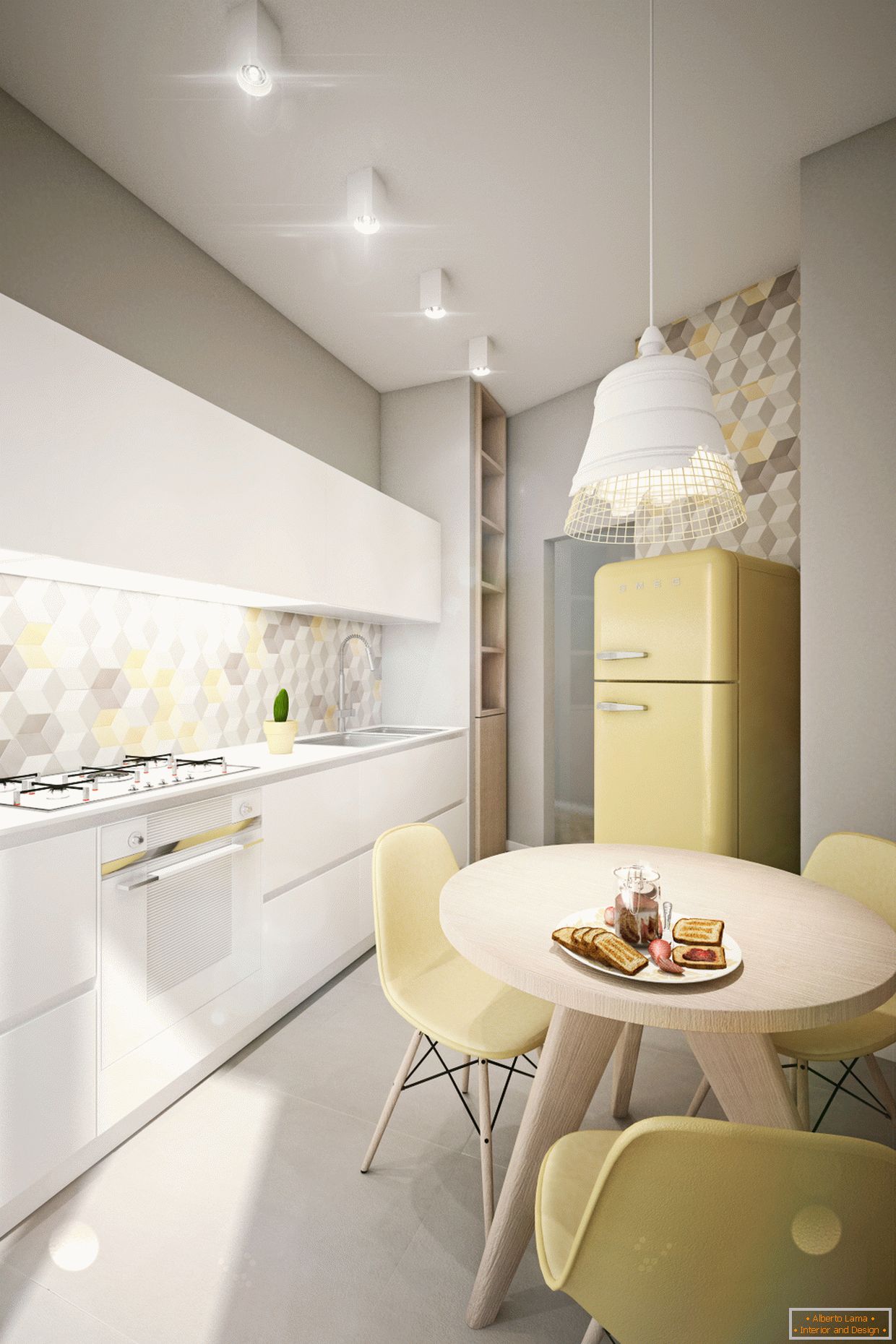 Дизајн стан во пастелни бои: кујна