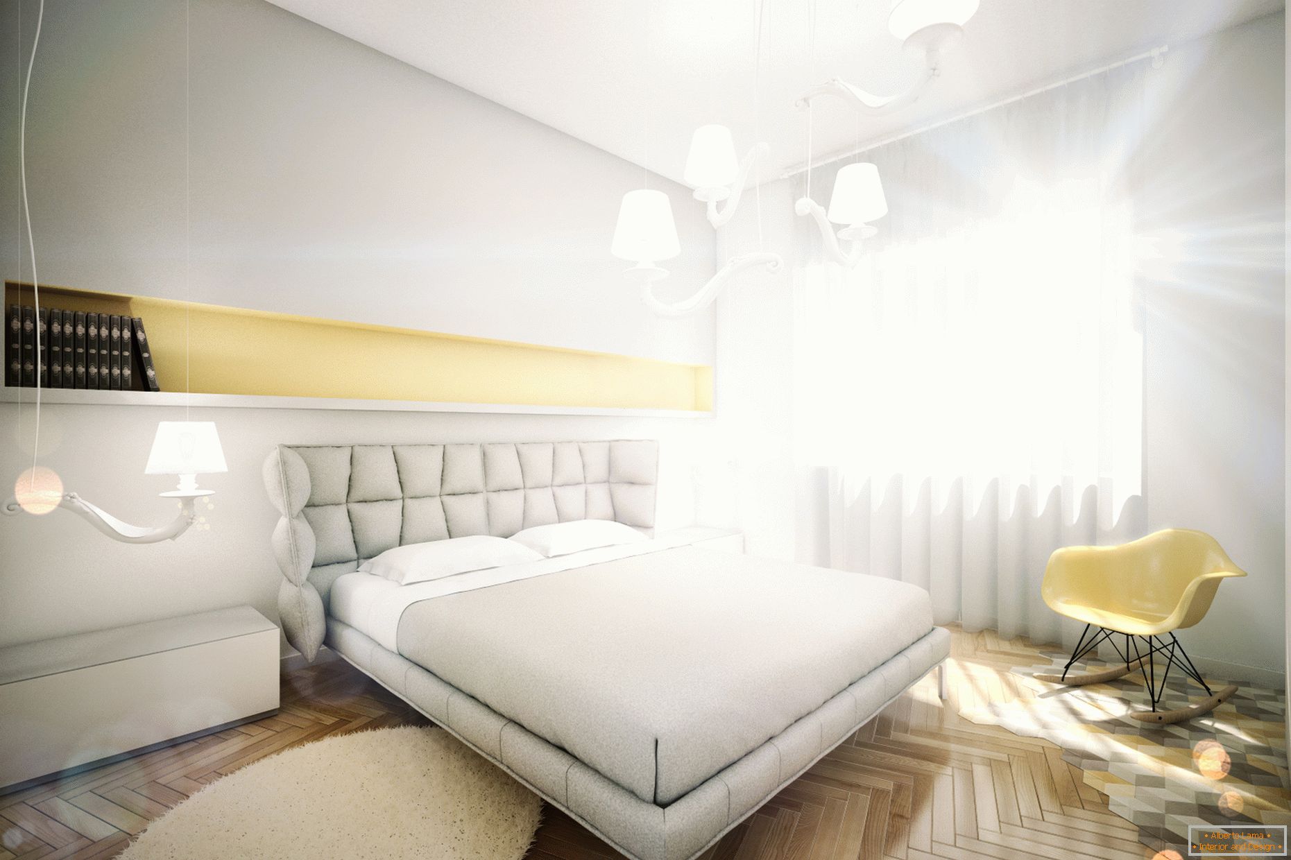 Дизајн стан во пастелни бои: спална соба