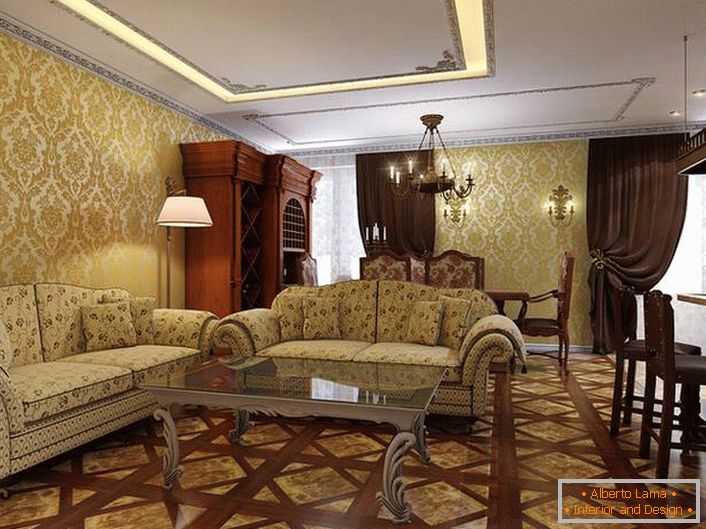 Светла соба за гости со контрастен темно кафеав мебел од дрво.