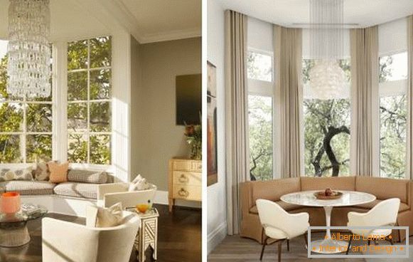 Дизајн на кујната на дневната соба со прозорец за прозорец во стил на луксуз