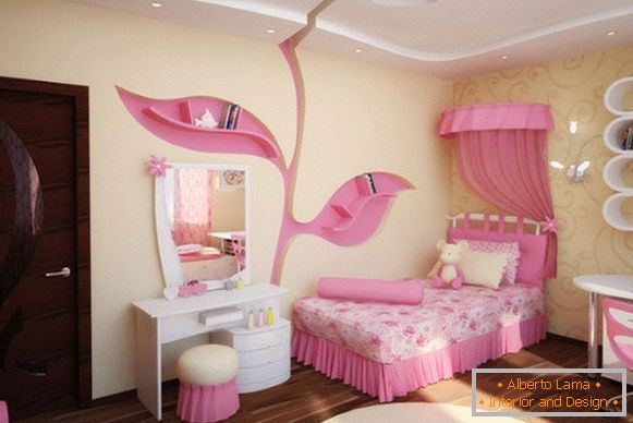 внатрешноста на детска соба за девојче во жолти и розови тонови