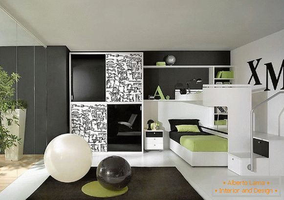 стилски дизајн на детска спална соба за тинејџер во хај-тек стил
