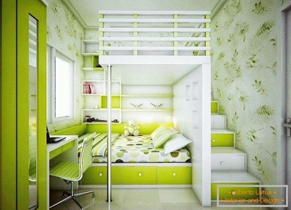 зелёный внатрешноста на детската спална соба для двух девочек