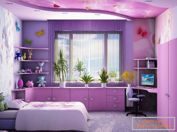 лиловый внатрешноста на детската спална соба для девочки