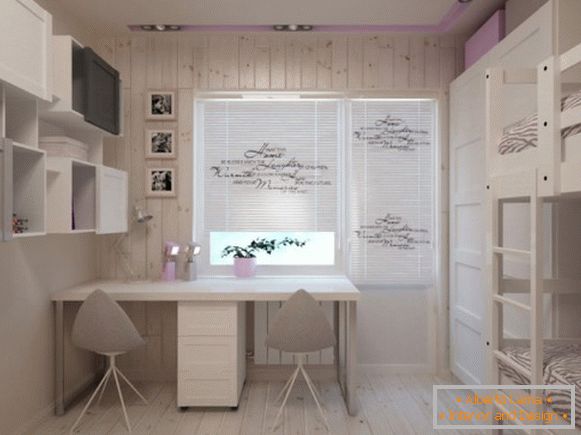 пример на дизајнот на светла внатрешност на детска спална соба за две деца