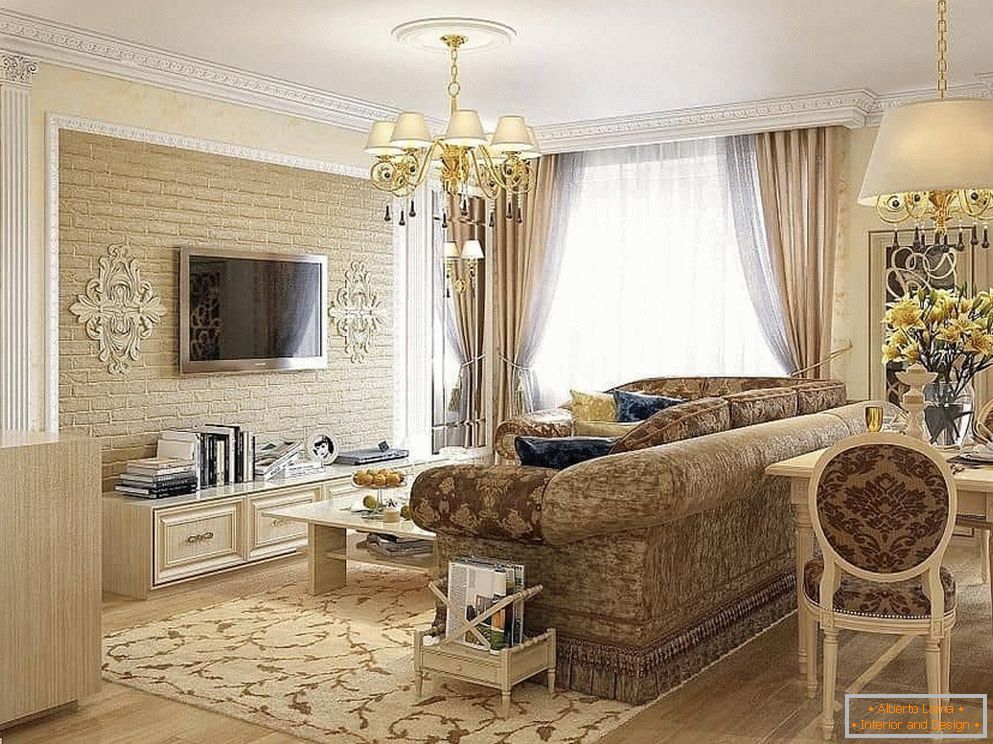 Изборот на бои во дизајнот на дневната соба во класичен стил