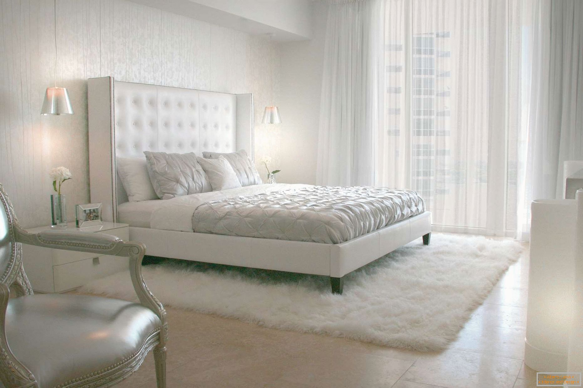 Бела боја во дизајнот на спалната соба