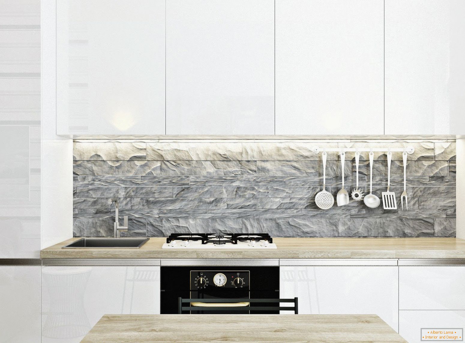 Стилски кујна во стил на бел минимализам