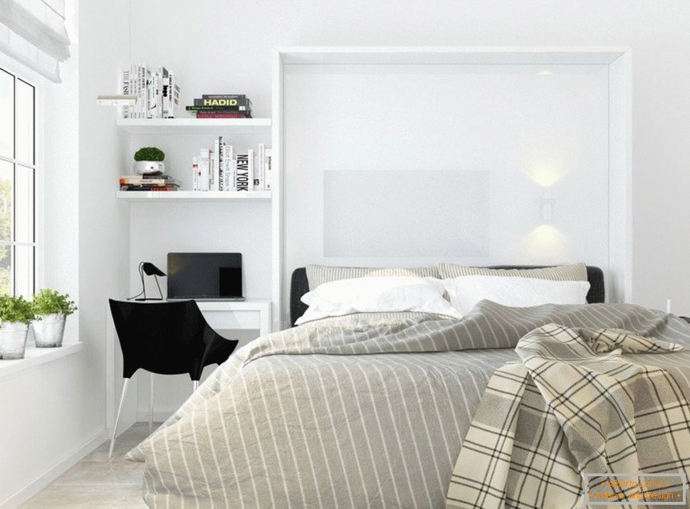 Спална соба во стилот на белиот минимализам