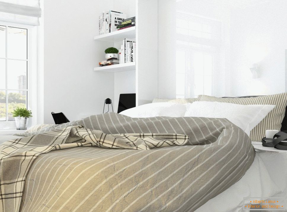 Внатрешен дизајн на спална соба во стилот на белиот минимализам