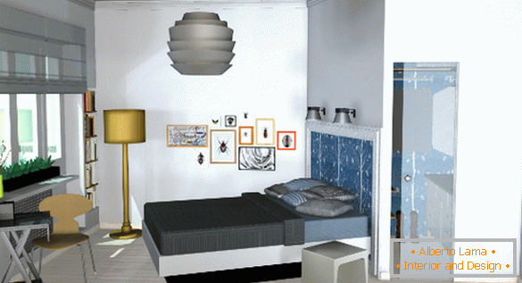 Внатрешност на мал стан: спална соба со гардероба