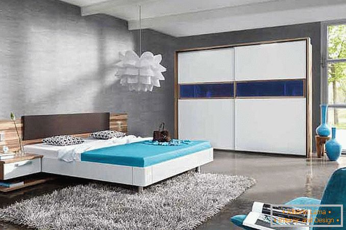 дизајн на спална соба во високотехнолошки стил слика