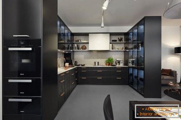 High-tech стил - фото кујна со дневна соба