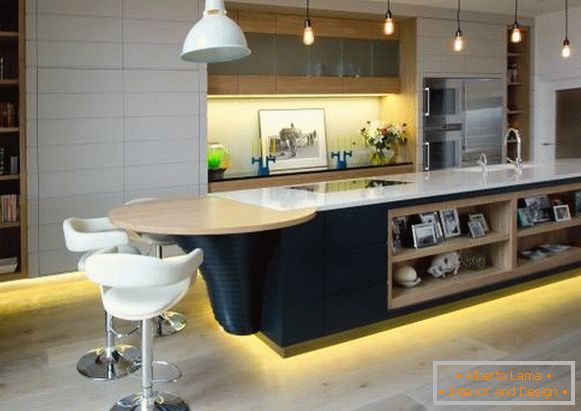 Хај-тек стил во внатрешноста - слика на кујната во куќата