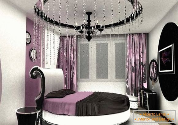Хај-тек стил во внатрешноста на спалната соба - фото завеси