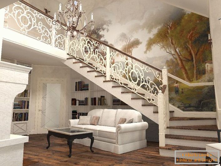 Вчудовидувачката хармонија на елегантното скалило и внатрешноста на куќата во медитеранскиот стил.