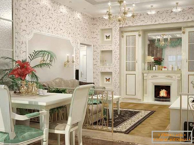 Класичен кујнски дизајн на дневната соба во приватна куќа