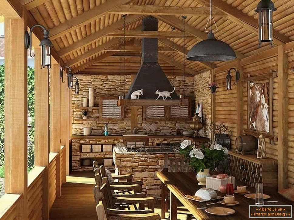 тераса со летна кујна во земјата стил