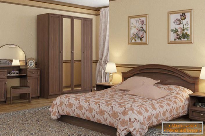 Ненадмината внатрешност на спалната соба во стилот на Арт Нову е нагласена со соодветно избраниот модуларен мебел.