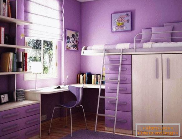 Дизајн на детска соба во виолетова боја