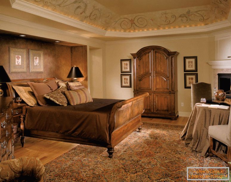 средновековен-кралска спална соба-дрвена постелнина-мебел-персиски-тепих-кафена-карактеристика-ѕид