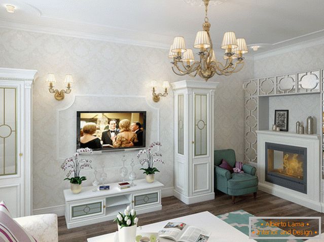 Пример за внатрешен дизајн на мала дневна соба на фотографијата