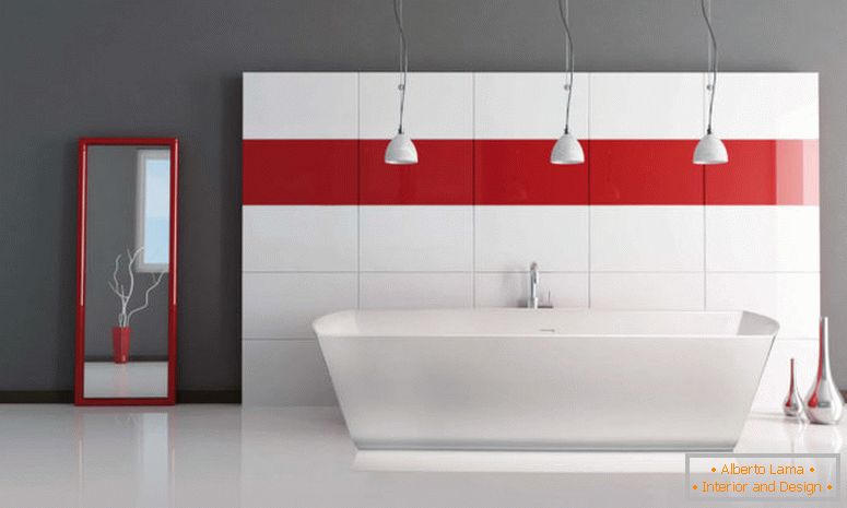 инспирација-бања-шармантна-тројно-индустриски-другар-светилки-над-самостојна-када-како-добро-како-црвени ленти-ѕид decal-како-декорација-во-сива и црвена-бања-украсување- идеи-примамливата-црвена бања-за