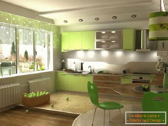 кујна дизајн дневна соба, покритие и мебел слика 12