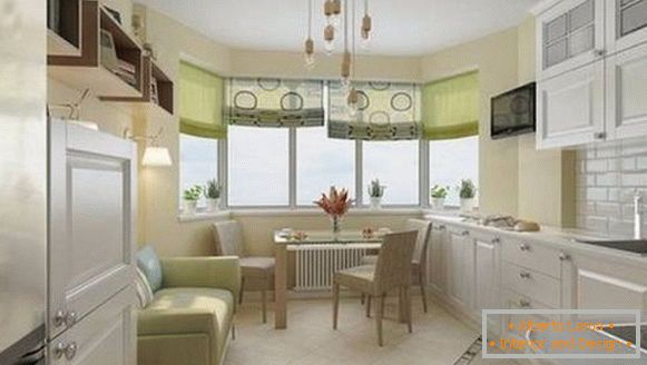 кујна дневна соба со дизајн залив прозорец, фото 7