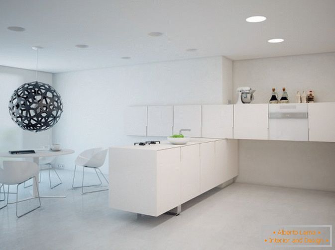 Кујна студиото стан во бела боја