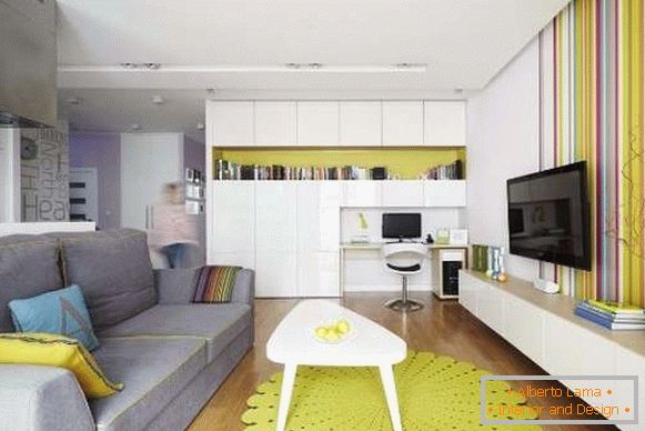 Мал студио стан во светли бои и модерен стил