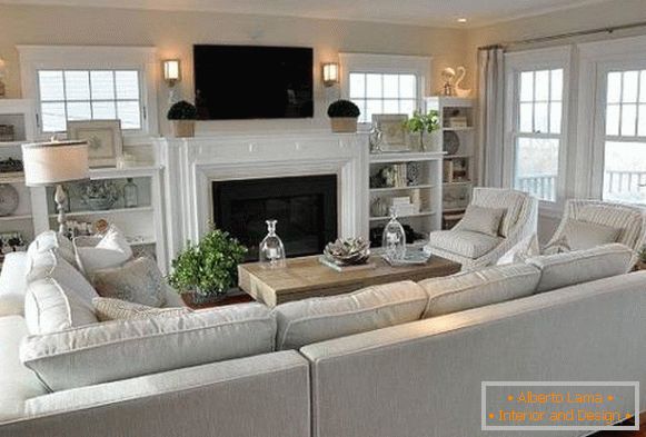 Бело мебел за дневната соба во стилот на Прованса