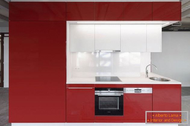 Дизајн на мини кујна во црвено