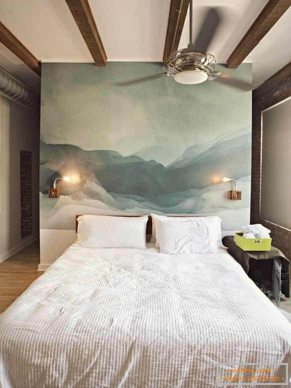 Спална соба дизајн во една мансарда со фото позадини