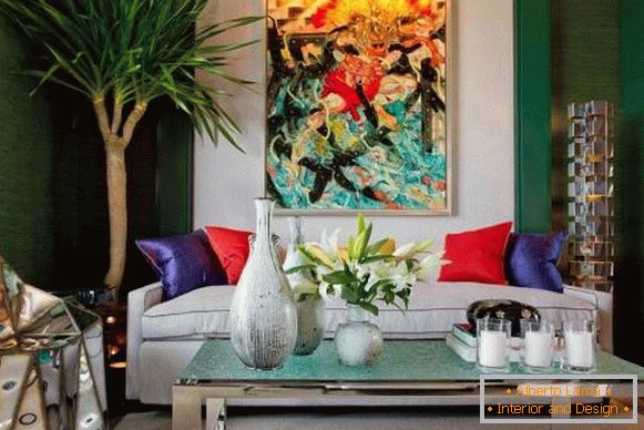 Популарни стилови на ентериери во дизајнот на дневната соба - слика 2016