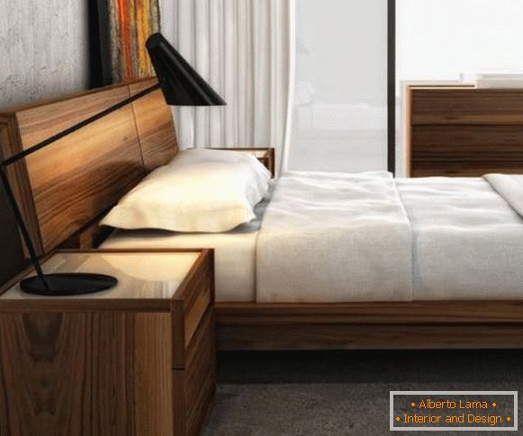 Модерен кревет за спална соба од дрво - слика во внатрешноста