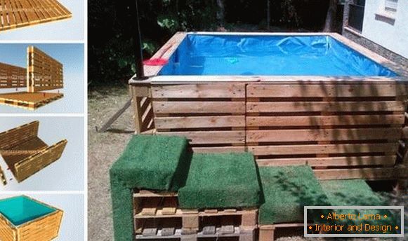 Фотографија на базени во дворот - импровизиран басен на палети