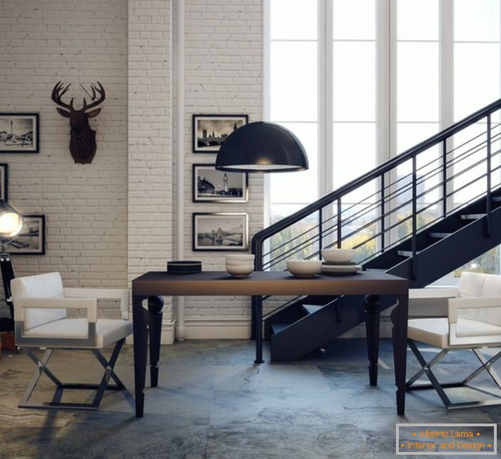Лофт стил може да биде лесен и елегантен. Бојата на ѕидовите, ставете модерни мебелни лаконски форми, слика внатре.