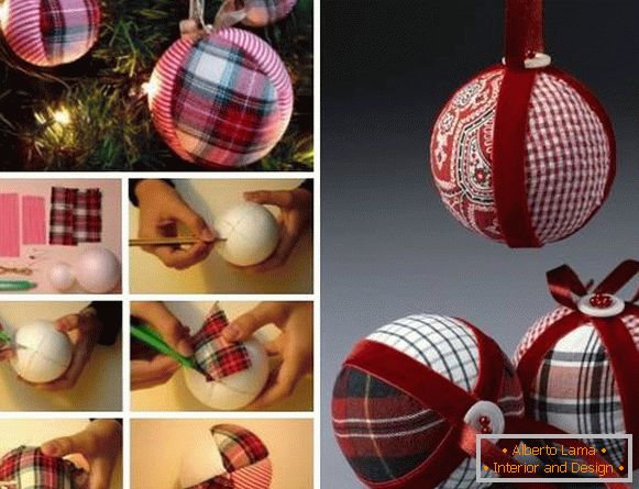 Стилски рачно изработен напис - Божиќна топка изработена од ткаенини и панделки