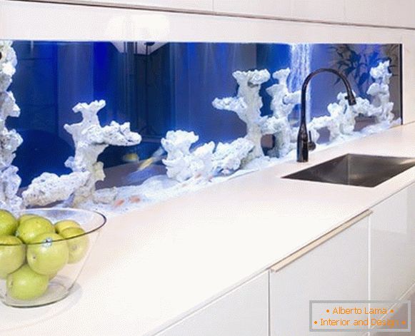 Аквариум со корали во кујната