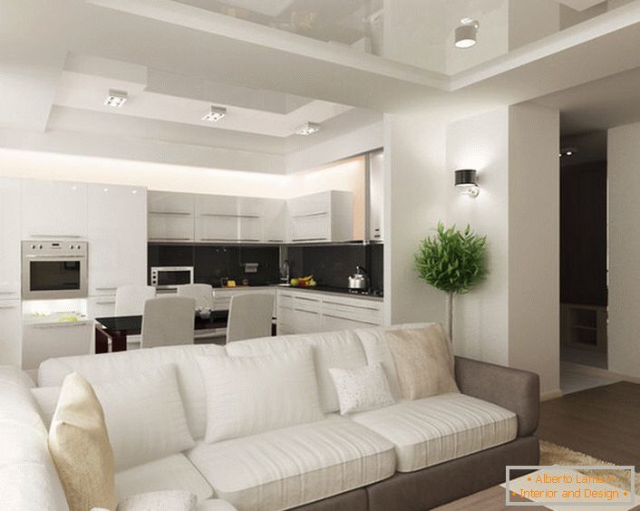 Комбинацијата на кујна и дневна соба се смета за ефикасно решение во услови на недоволен простор. 