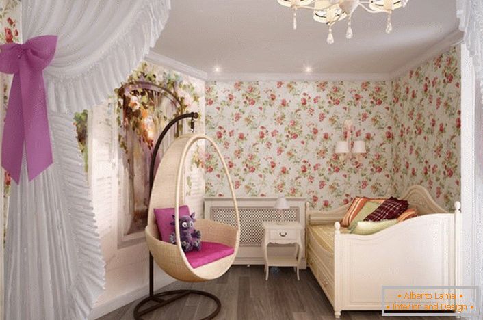 Убава детска спална соба во стил на земја за девојче.