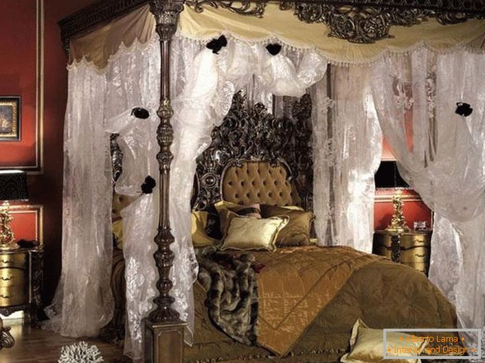 Правилен дизајн на барокна спална соба во темни бои.