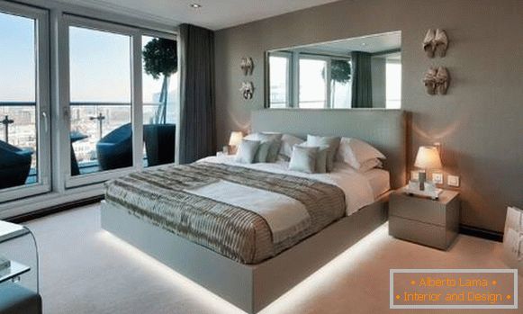 Дизајн на спална соба со кревет со LED осветлување