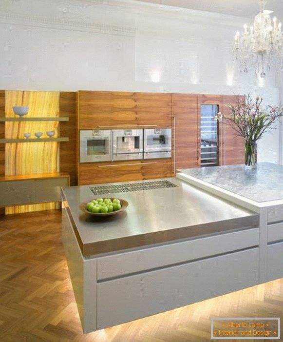 Луксузен лустер за кујната и LED осветлување за кабинети