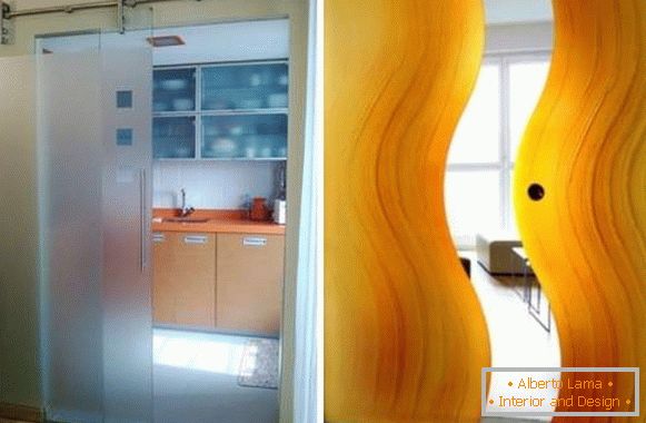 Стаклени лизгачки врати во кујната - опции за дизајн и фотографии