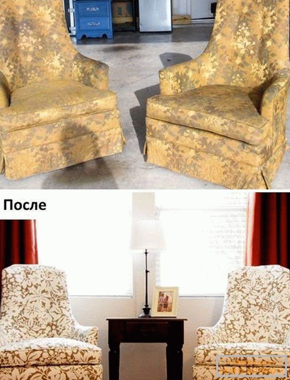 Поправка на тапациран мебел - слика на фотелји пред и потоа