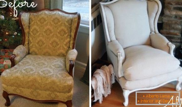 Реставрација на тапациран мебел - фото фотелја пред и по поправка