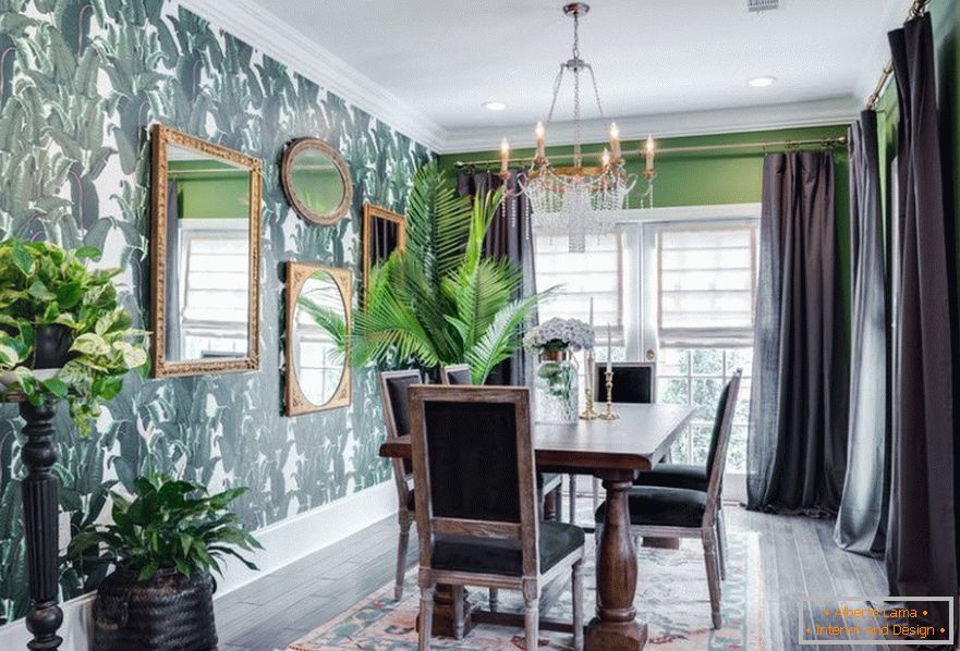 Зелени ѕидови и сиви завеси во декор на собата