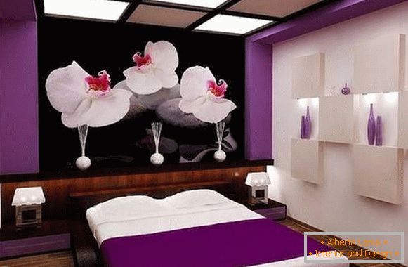 Светла виолетова боја и позадина во дизајнот на спалната соба